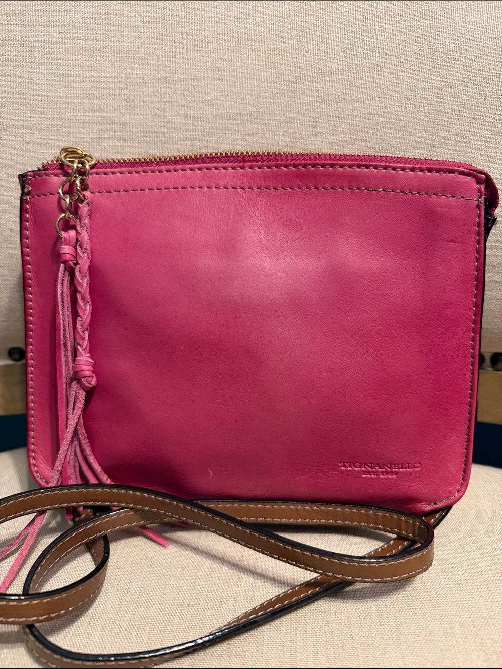 Tignanello Fuscia Leather Crossbody Purse